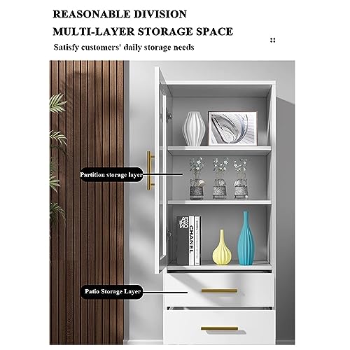 White Tall Corner Cabinet with Glass Doors and 2 Drawer R753443