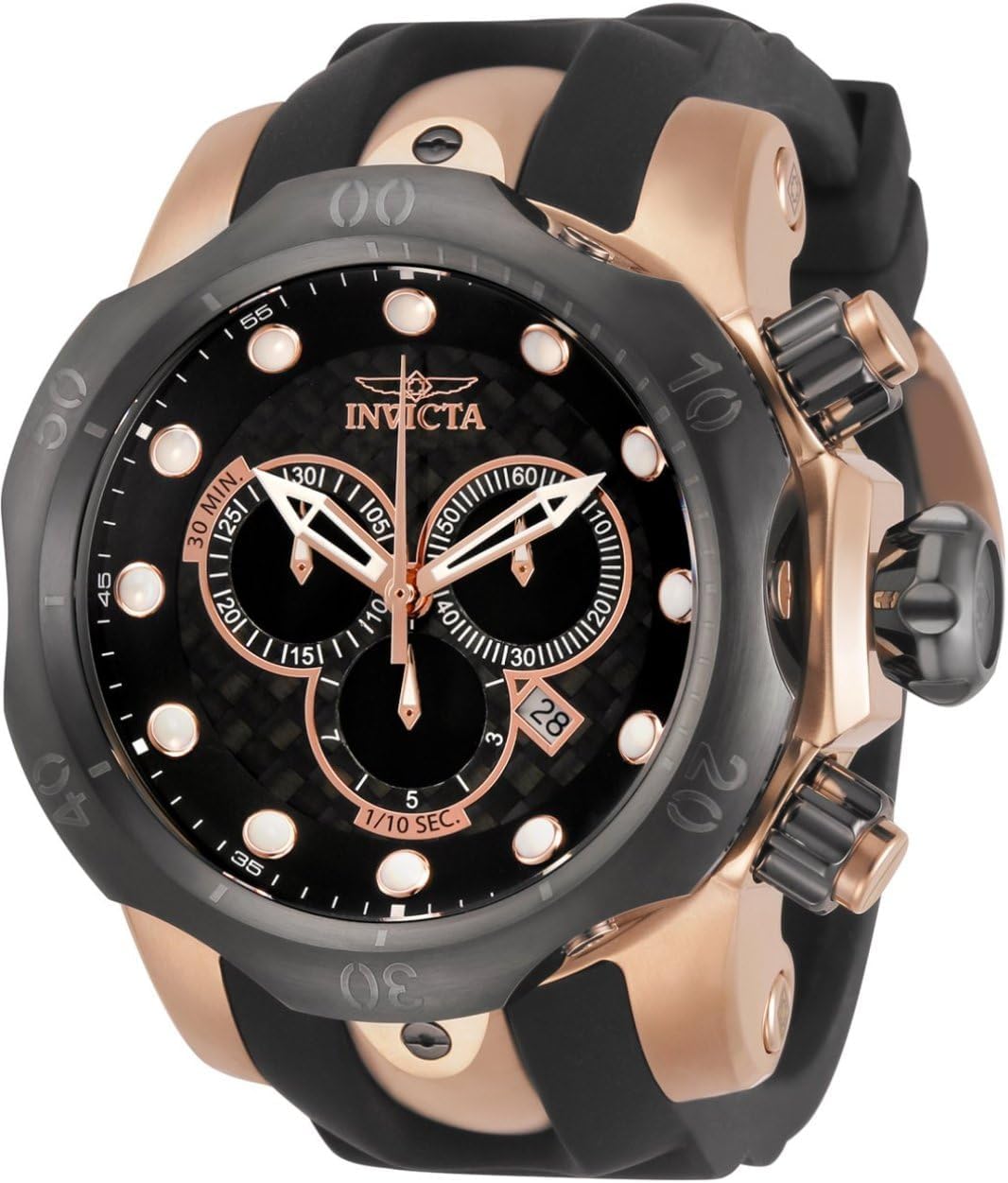 Black Polyurethane Chronograph Watch D5865