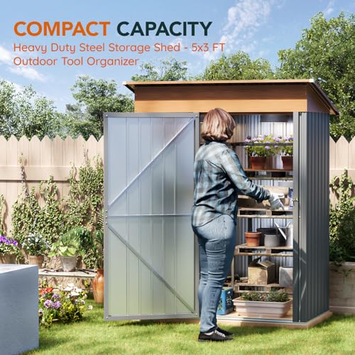 Compact Metal Tool Shed with Lockable Door (Matte Gray) I2287