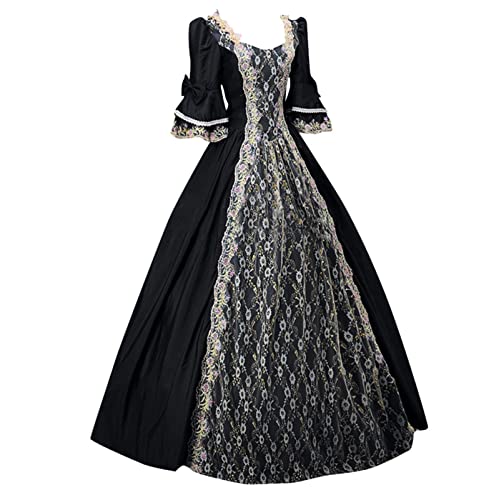 Women Renaissance Medieval Maxi Lace up Dress Vintage Half sleeve J41103