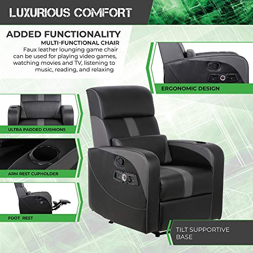 Black Recliner Gaming Chair with Bluetooth Audio System and Footrest C95784