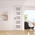 24" x 80" Slab Doors 5-Lite Tempered Frosted Glass Interior French Door, Solid MDF Door PVC Surface Single Panel Slab T403