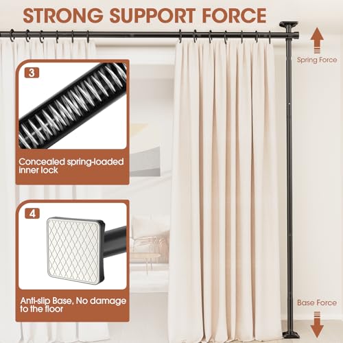 Black Heavy Duty Tension Rod Room Divider Curtain Rod, Adjustable 4-10ft(H) 28-70inch(W) B47818