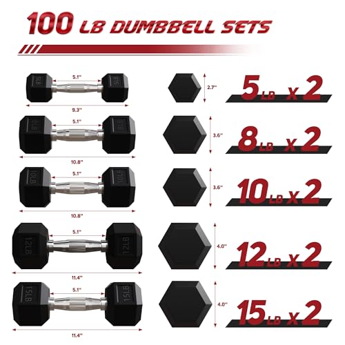 Rubber Coated Hex Dumbbell Set with Storage Rack B843