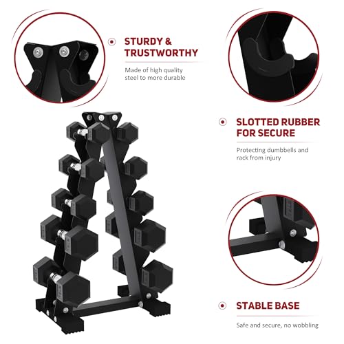 Rubber Coated Hex Dumbbell Set with Storage Rack B843