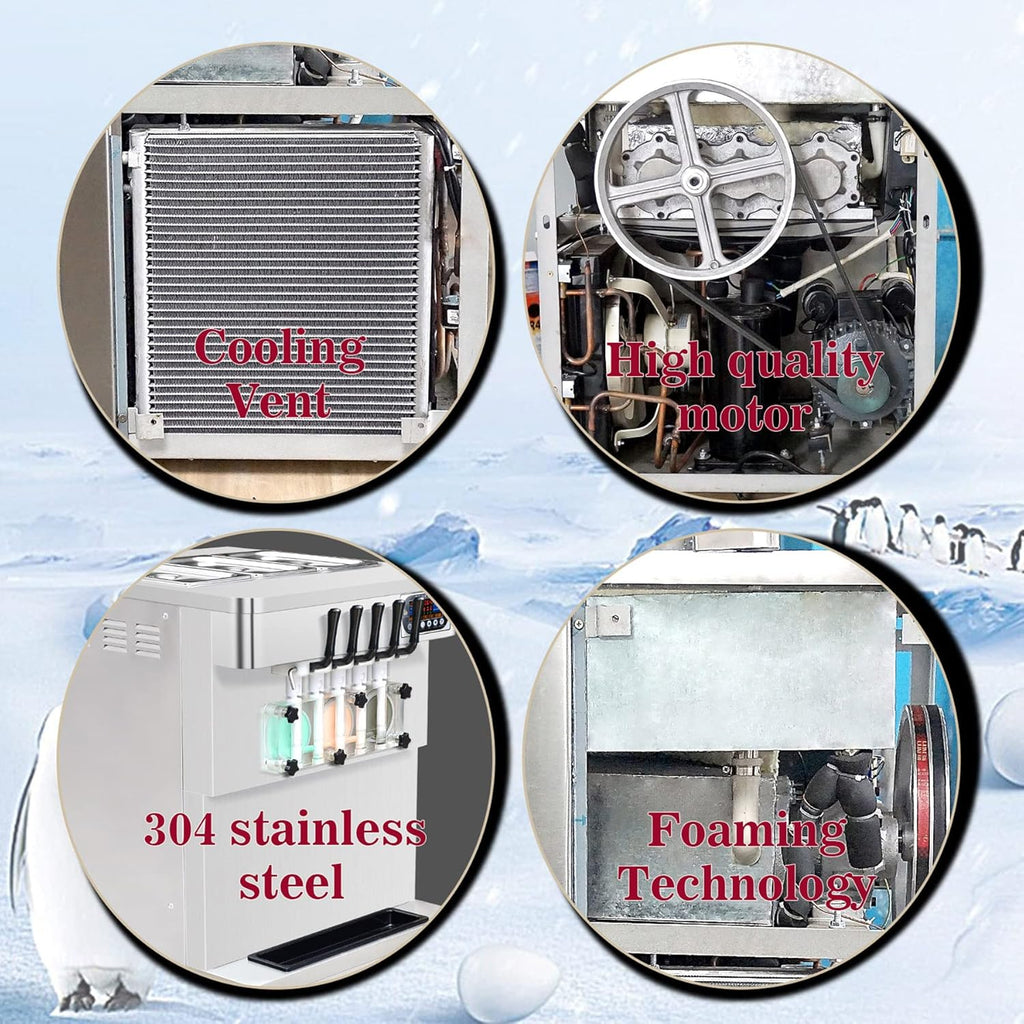3+2 mixed Flavors Soft Serve Ice Cream Maker, 5 Flavors Ice Cream Machine with Full Transparent Discharge Door & 5 Different Shapes of Mold & Upper Tank Refrigerated N94783