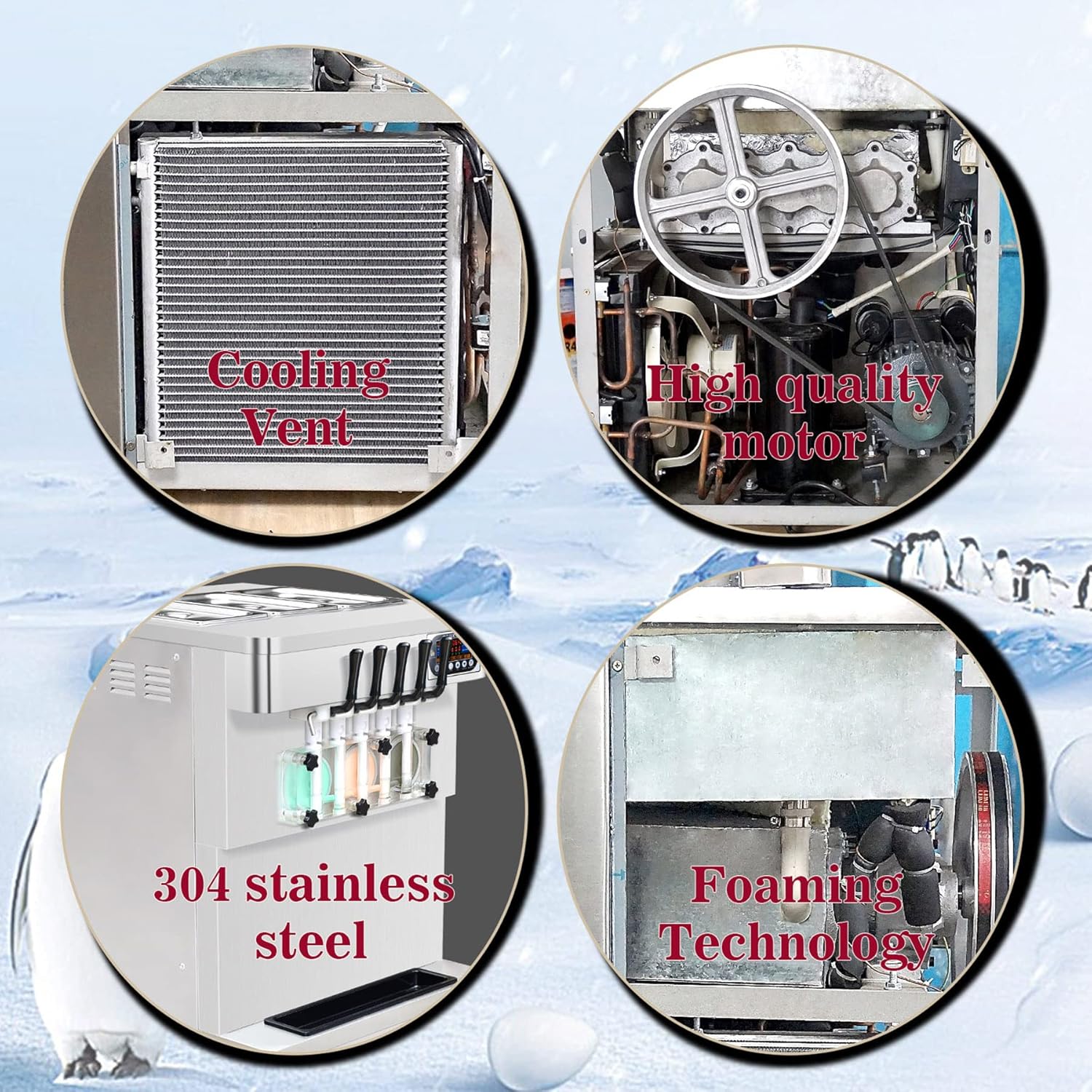 3+2 mixed Flavors Soft Serve Ice Cream Maker, 5 Flavors Ice Cream Machine with Full Transparent Discharge Door & 5 Different Shapes of Mold & Upper Tank Refrigerated N94783
