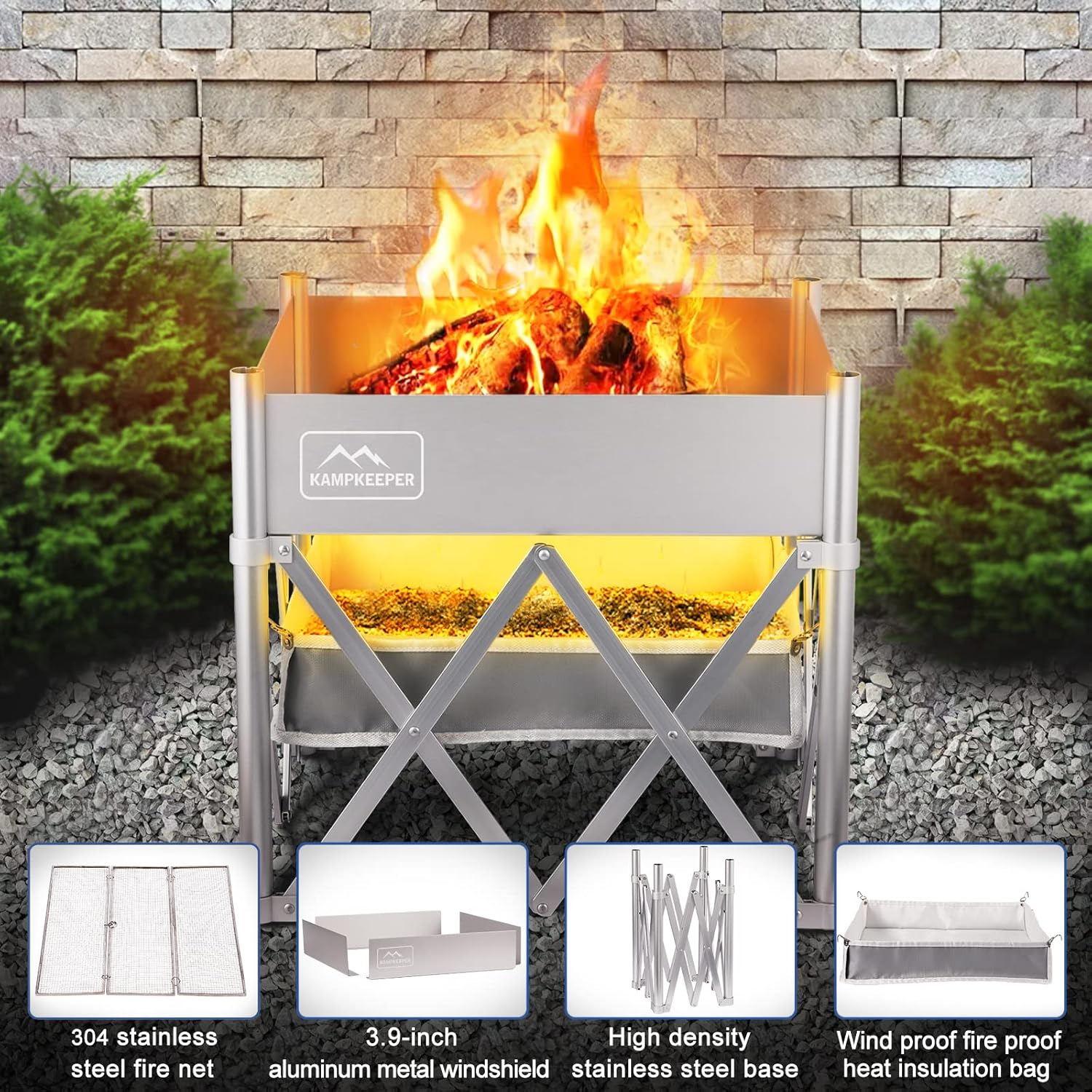 18 Inch Portable Wood Burning Fire Pit with Heat Shield E19841