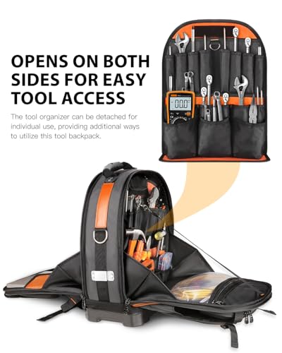 Brown Heavy Duty Tool Backpack with Removable Tool Organizer and Laptop Compartment U2183