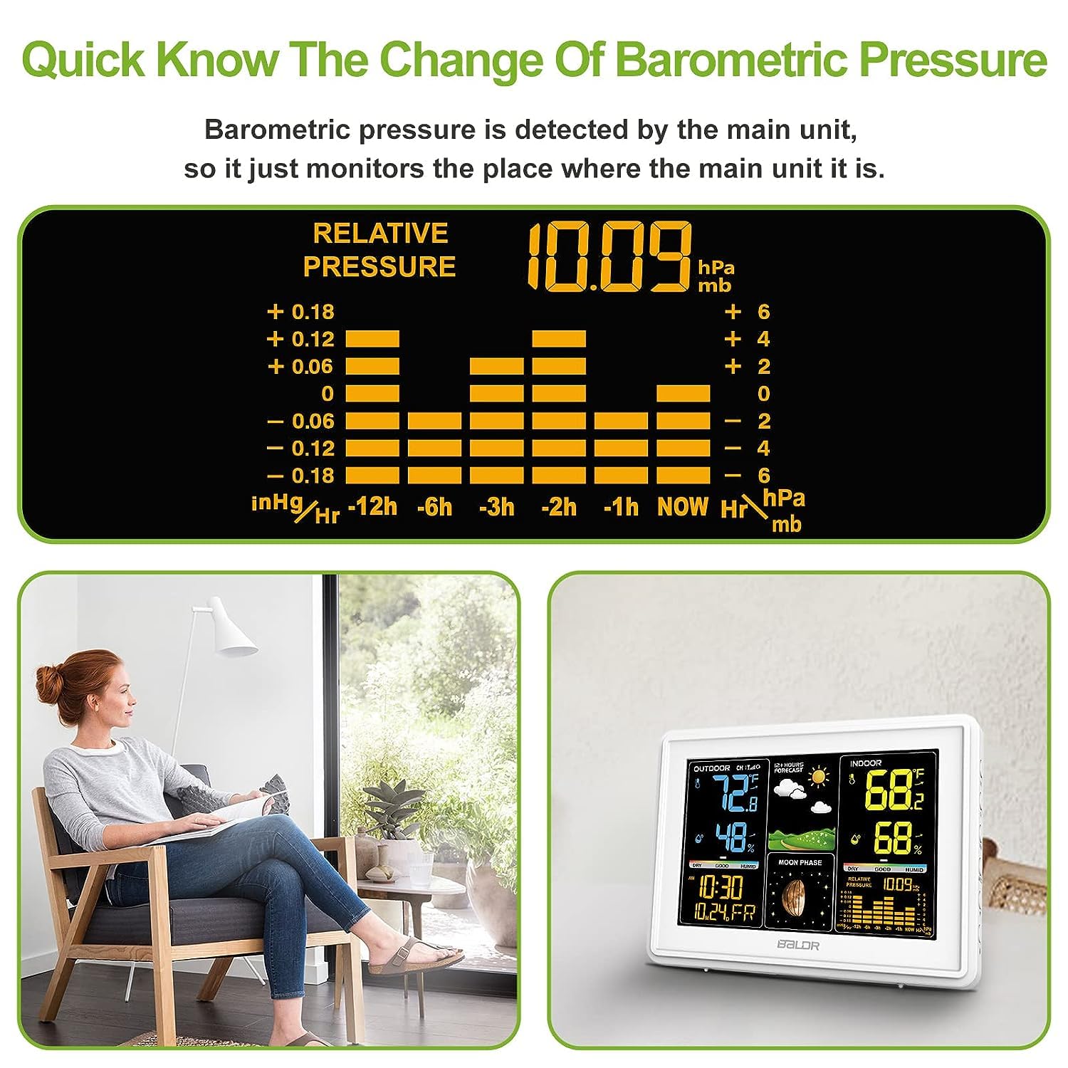 Wireless Indoor Outdoor Weather Station with Atomic Clock and Barometer G785