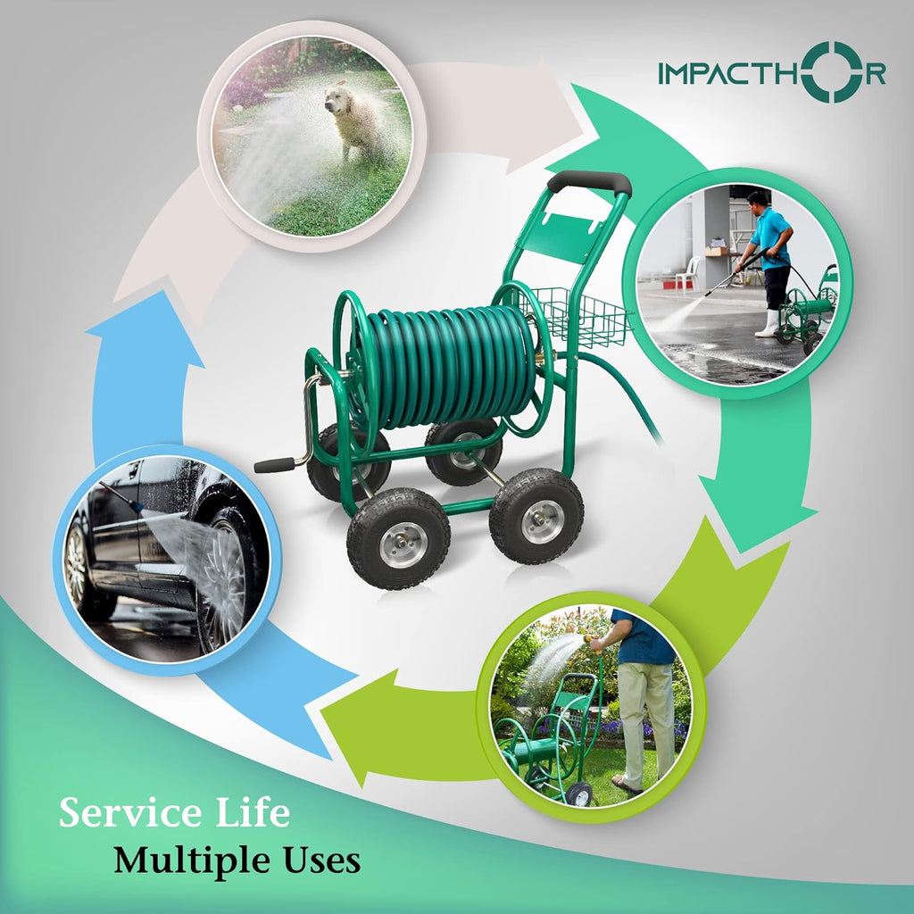 Garden Hose Reel Cart with Wheels, Heavy Duty, Waterproof Cover F972696