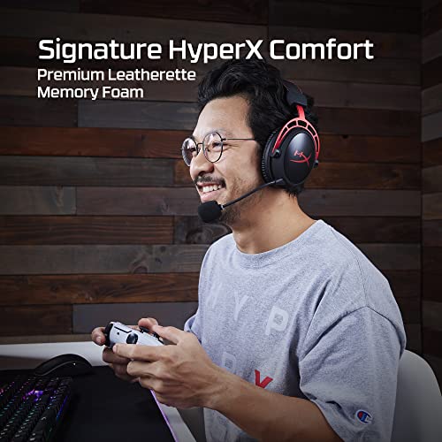 Red Wireless Gaming Headset with 300-hour battery life, Memory foam, Dual Chamber Drivers, Noise-canceling mic, Durable aluminum frame J8968