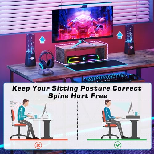 L Shaped Gaming Desk with LED Lights and Power Outlet, Grey T975