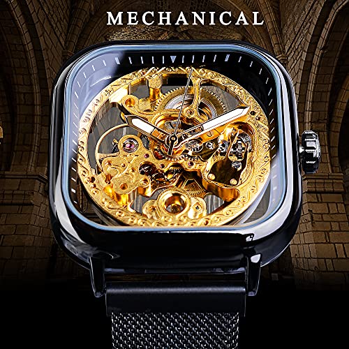 Golden Automatic Mechanical Wrist Watch with Stainless Steel Transparent Dial T519