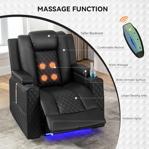Power Recliner Chair PU Leather Electric Massage Recliner Sofa Black A8319