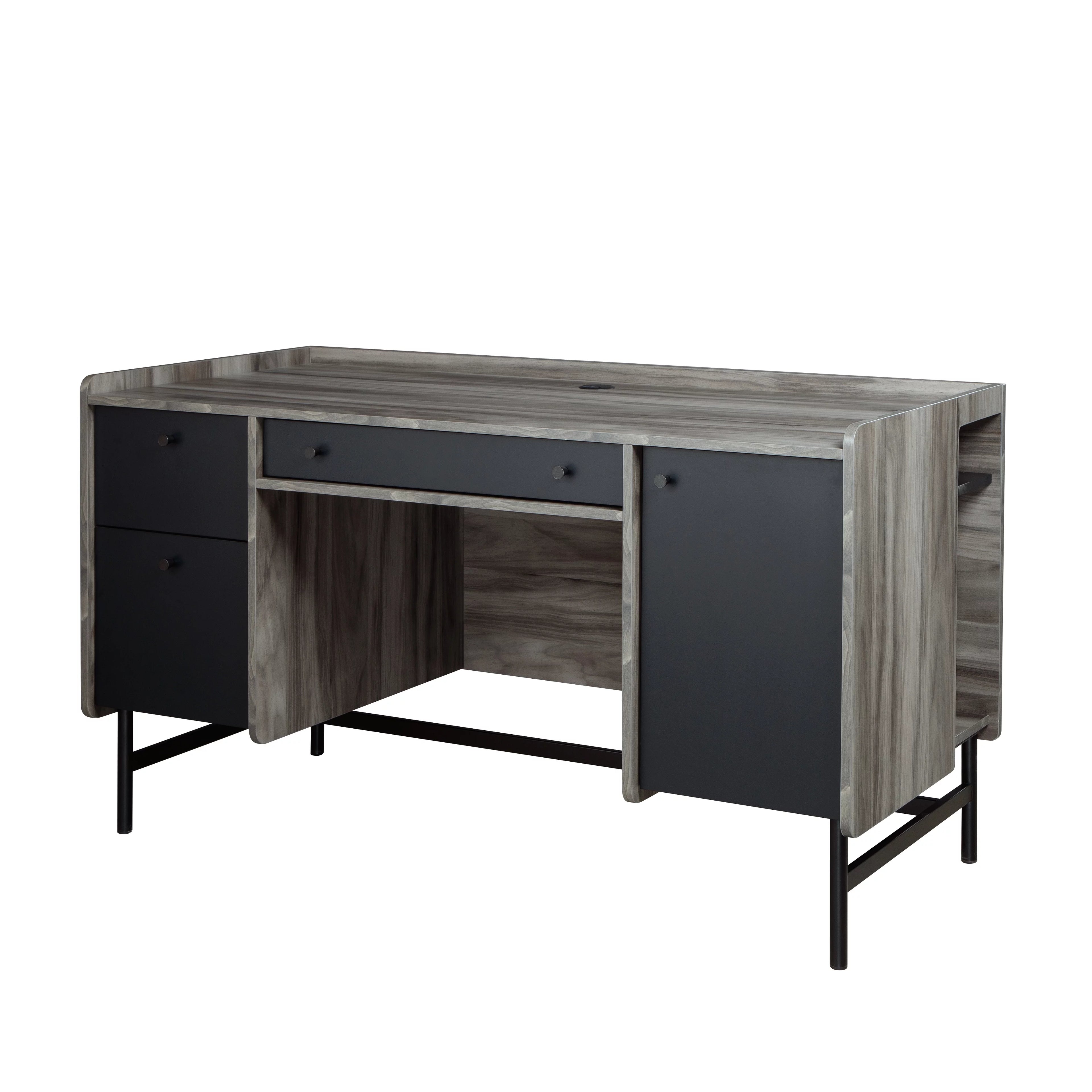 Jet Acacia Finish Double Pedestal Home Office Desk with Storage P87823