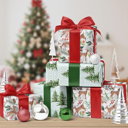 Reversible Kraft Christmas Wrapping Paper - Jumbo Roll - 30 Inch X 33 Feet - Vintage Trucks Design D8251