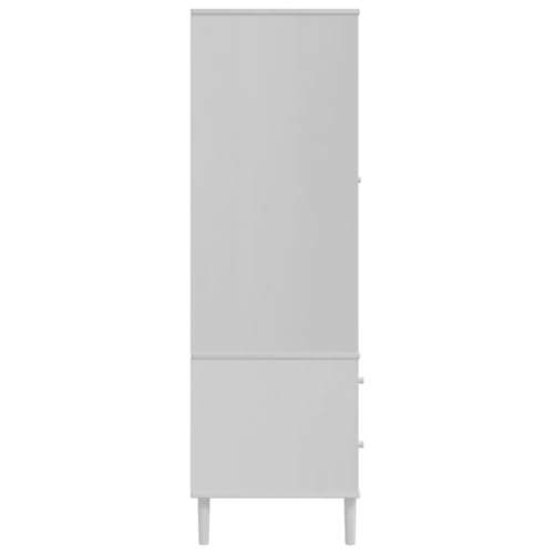 White Solid Pine Wood Wardrobe with Rattan Look Design N5729