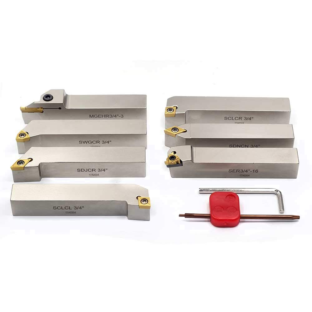 7 Pieces/Set Indexable Lathe Turning Tool Holder with Tin Coated Carbide Inserts Z118389