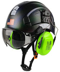 Safety Helmet Hard Hat with Visor and Ear Protection Adjustable Lightweight Vented ABS Work Helmet 6-Point Suspension T7409