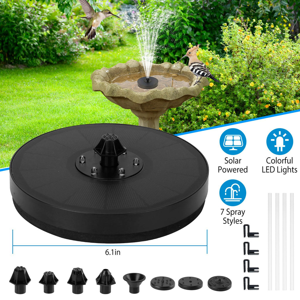 Solar Powered Fountain Pump With LED Lights 7 Nozzles V3237