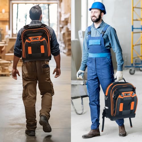 Brown Heavy Duty Tool Backpack with Removable Tool Organizer and Laptop Compartment U2183