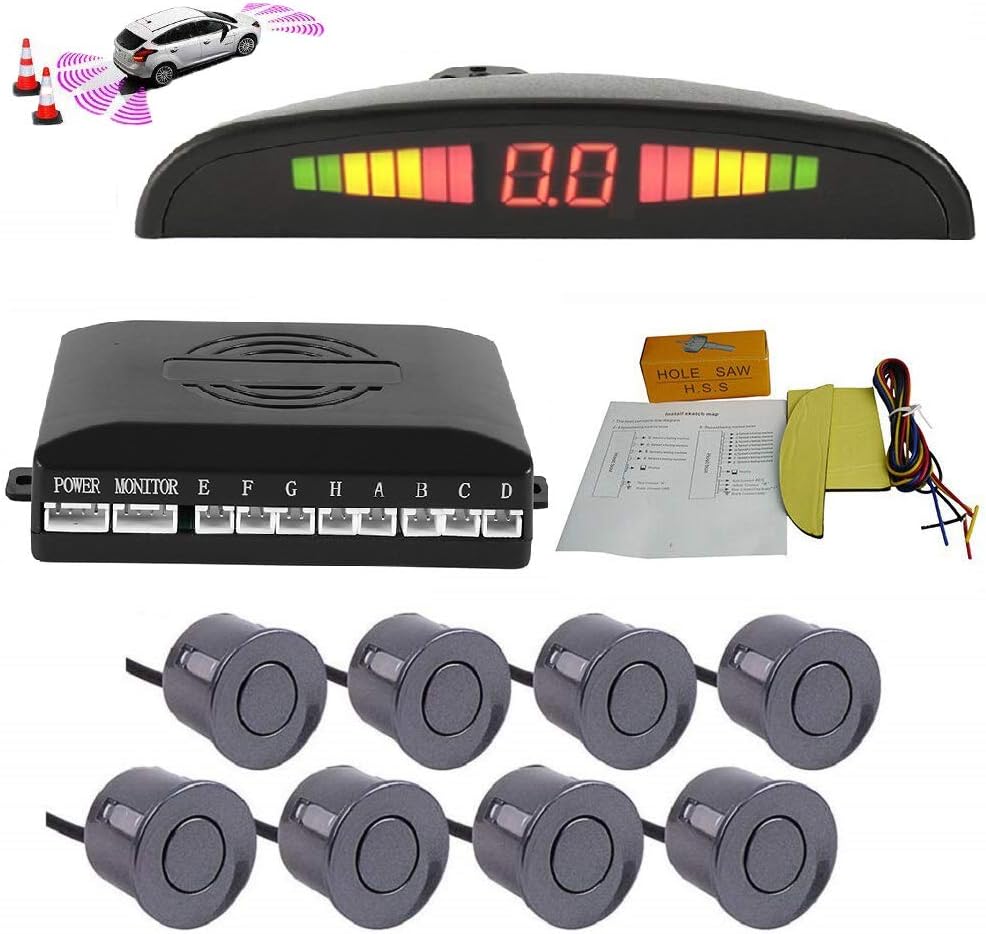 8 Reversing Sensors Kit with Front and Rear Alarm Buzzer LED Display White Pack of 2 G29518