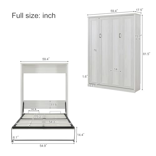 Rustic White Queen Size Solid Wood Murphy Bed V95838
