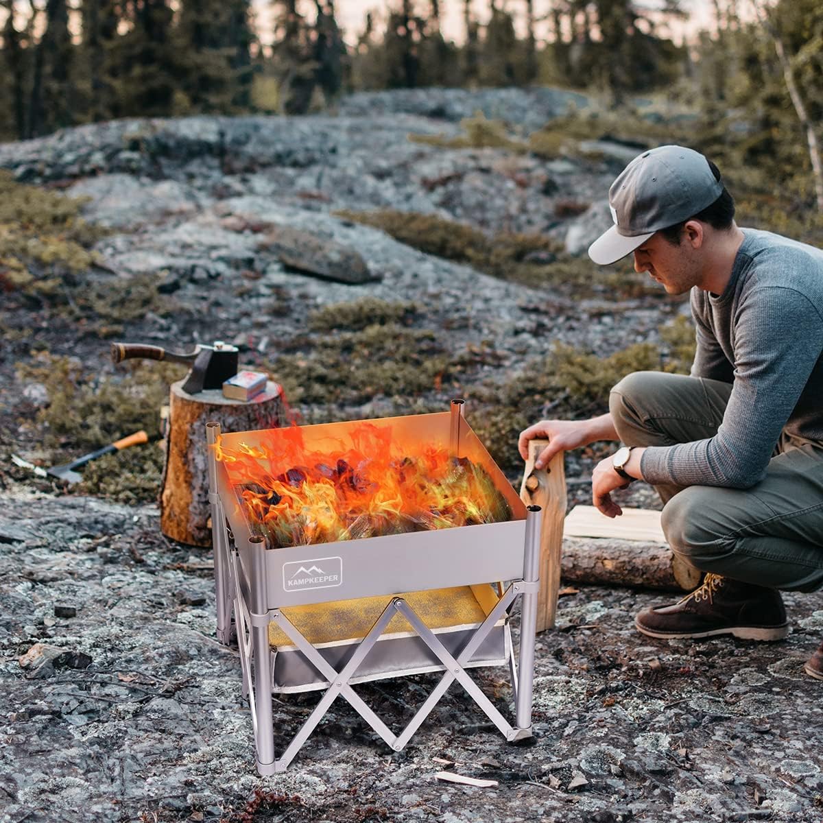 18 Inch Portable Wood Burning Fire Pit with Heat Shield E19841