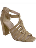 Beige Woven Leather Square Toe Block Heel Dress Sandals I179294