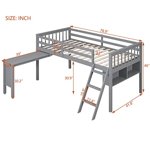 White Full Size Low Loft Bed with Desk and Chair P95809
