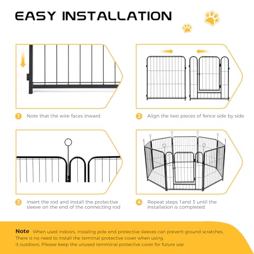 Black 24 Inch 8 Panels Metal Dog Playpen with Bottom Mat T325
