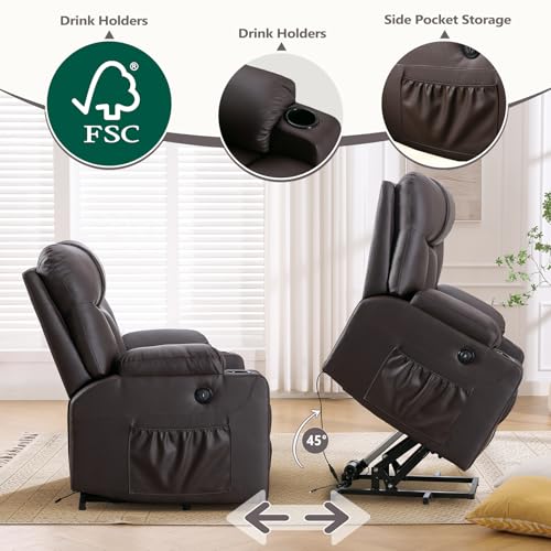 Large Power Lift Recliner Chair with Massage and Heat, Electric Wide Recliners, Heavy Duty Fabric Reclining Mechanism, Camel K50827