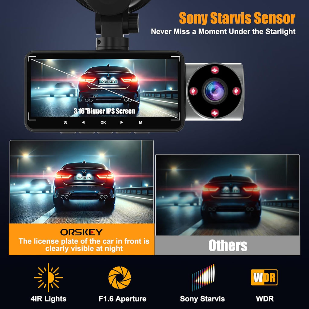 64GB Card 4K Dash Cam Front Rear Inside with GPS D5308