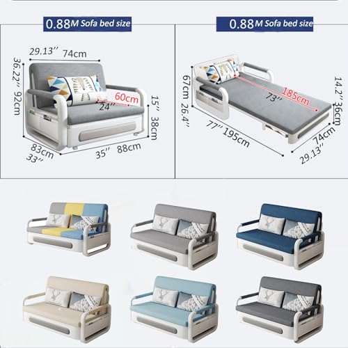 Grey-Yellow-Blue Folding Sofa Bed with Foam Mattress O574