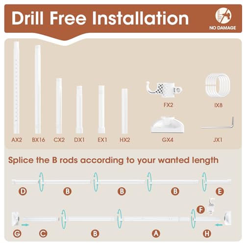 Black Heavy Duty Tension Rod Room Divider Curtain Rod, Adjustable 4-10ft(H) 28-70inch(W) B47818