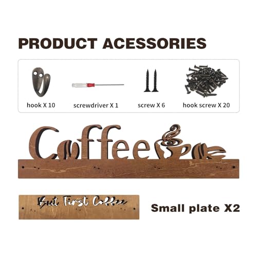 3 Pack Wall Mounted Wooden Coffee Mug Shelf with 10 Hooks J15873