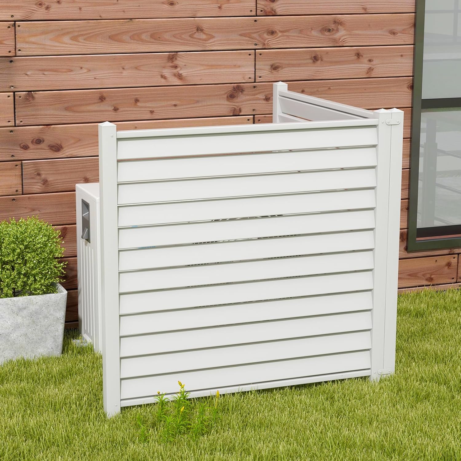 White Louvered Air Conditioner Fence 2 Panels H7568