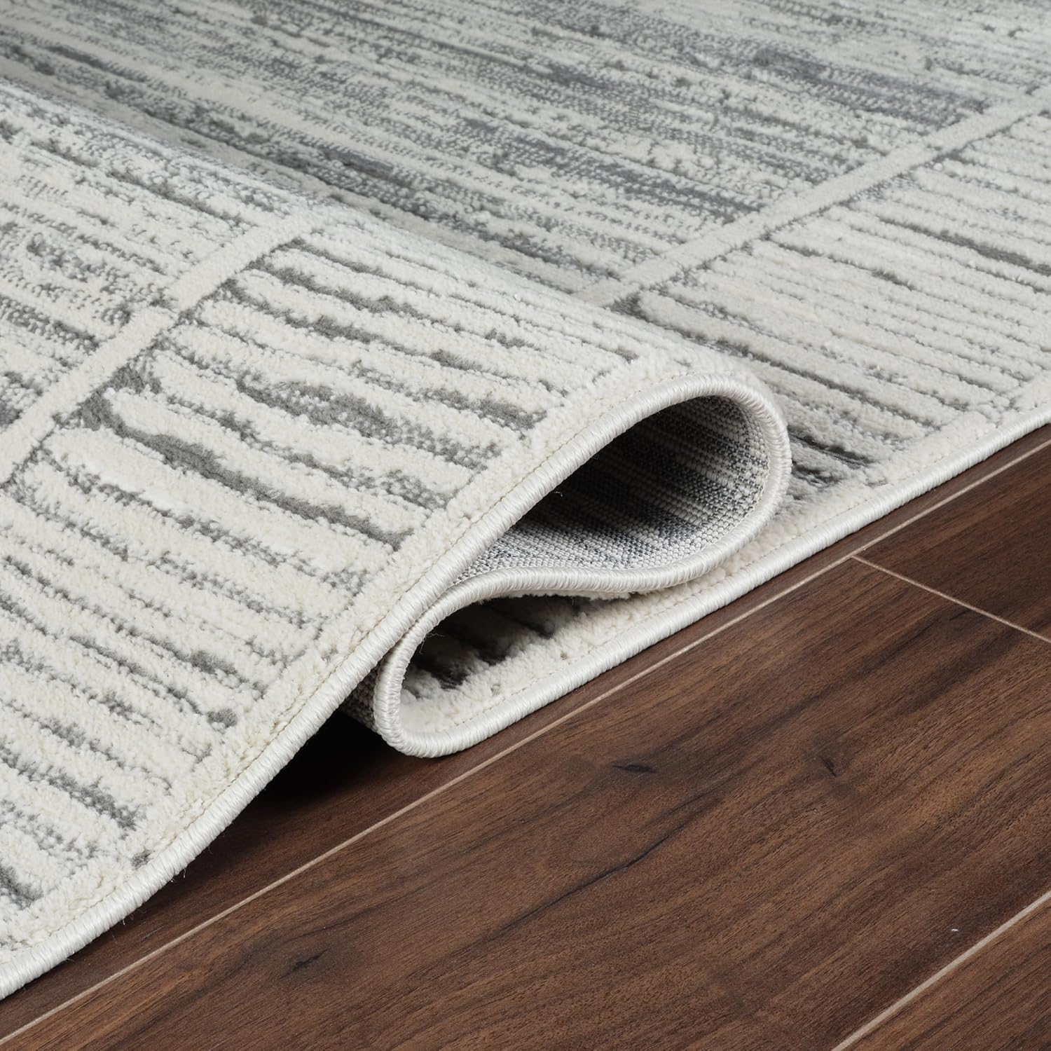 Grey & Ivory Striped Stain Resistant 8x10 Area Rug S8252