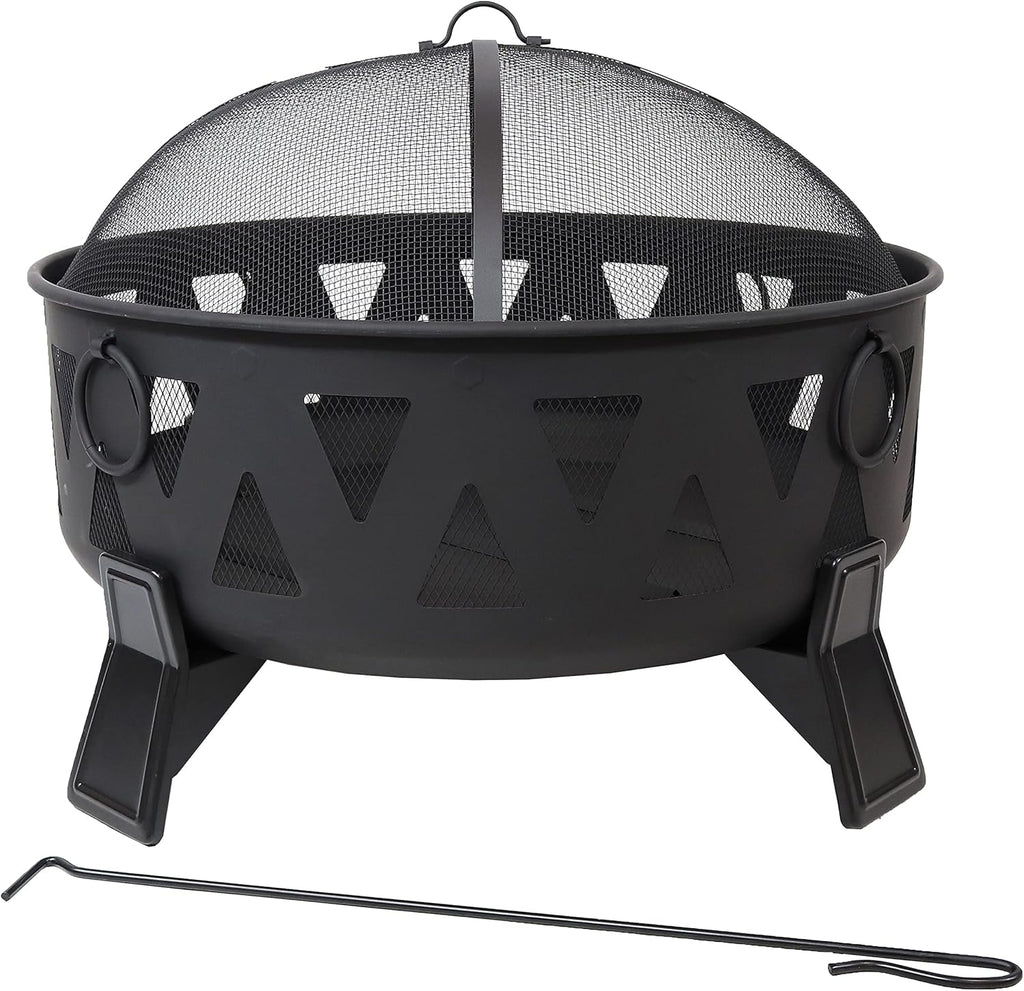 25-Inch Steel Wood-Burning Fire Pit with Poker and Spark Screen S116731