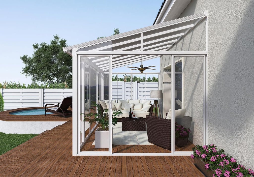 White 10x14 Enclosed Patio Cover Polycarbonate Shelter D79399