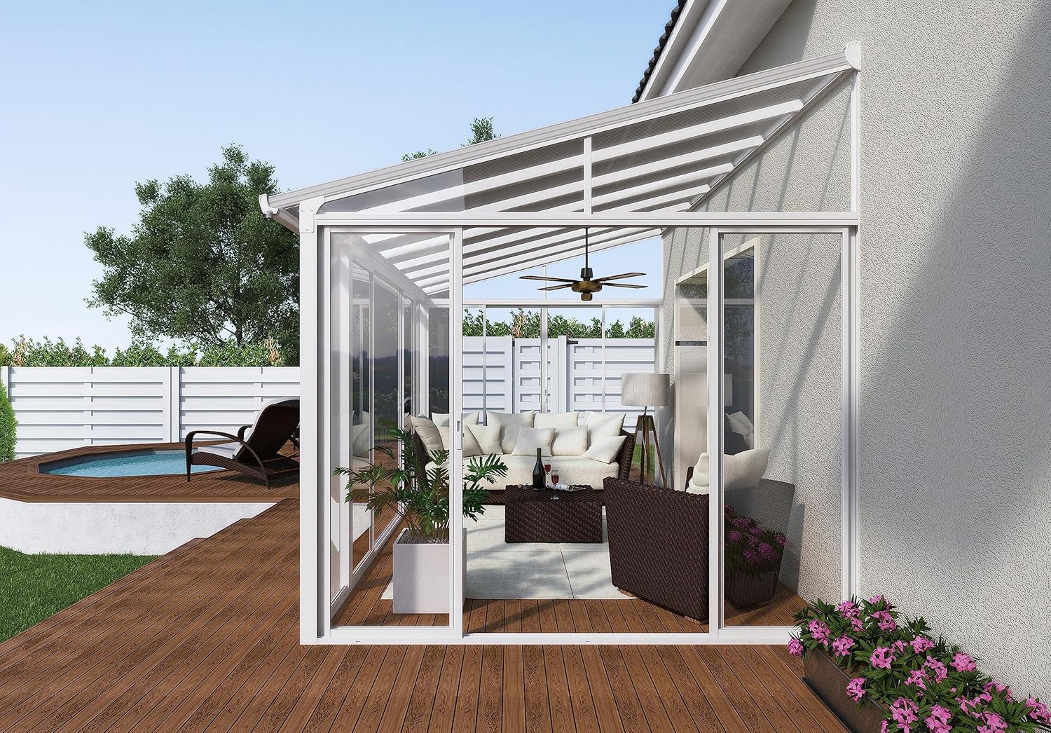 White 10x14 Enclosed Patio Cover Polycarbonate Shelter D79399