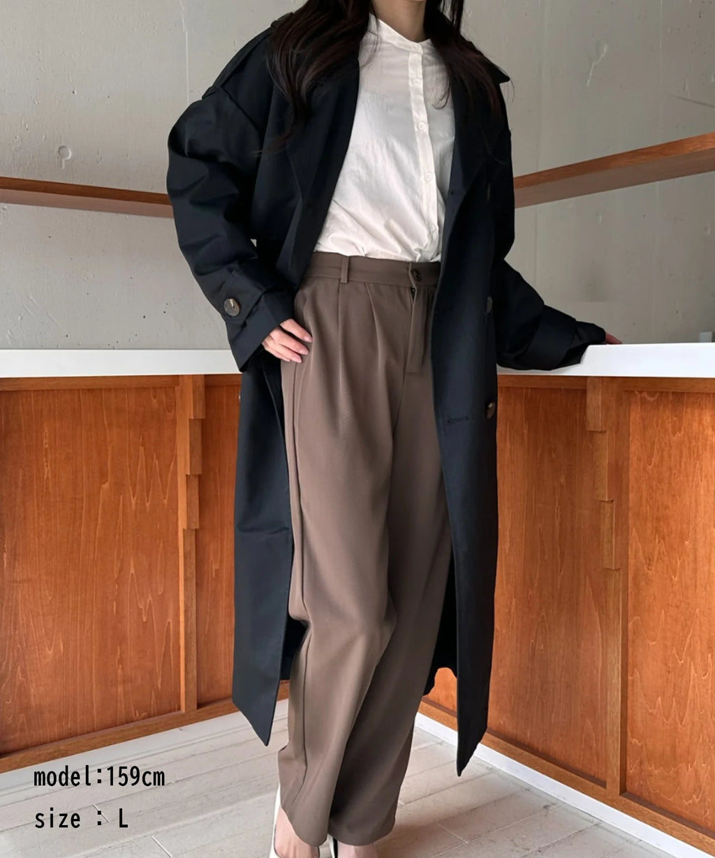 Oversized Double-Breasted Long Trench Coat X143