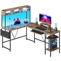 L Shaped Gaming Desk with LED Lights and Power Outlet, Grey T975