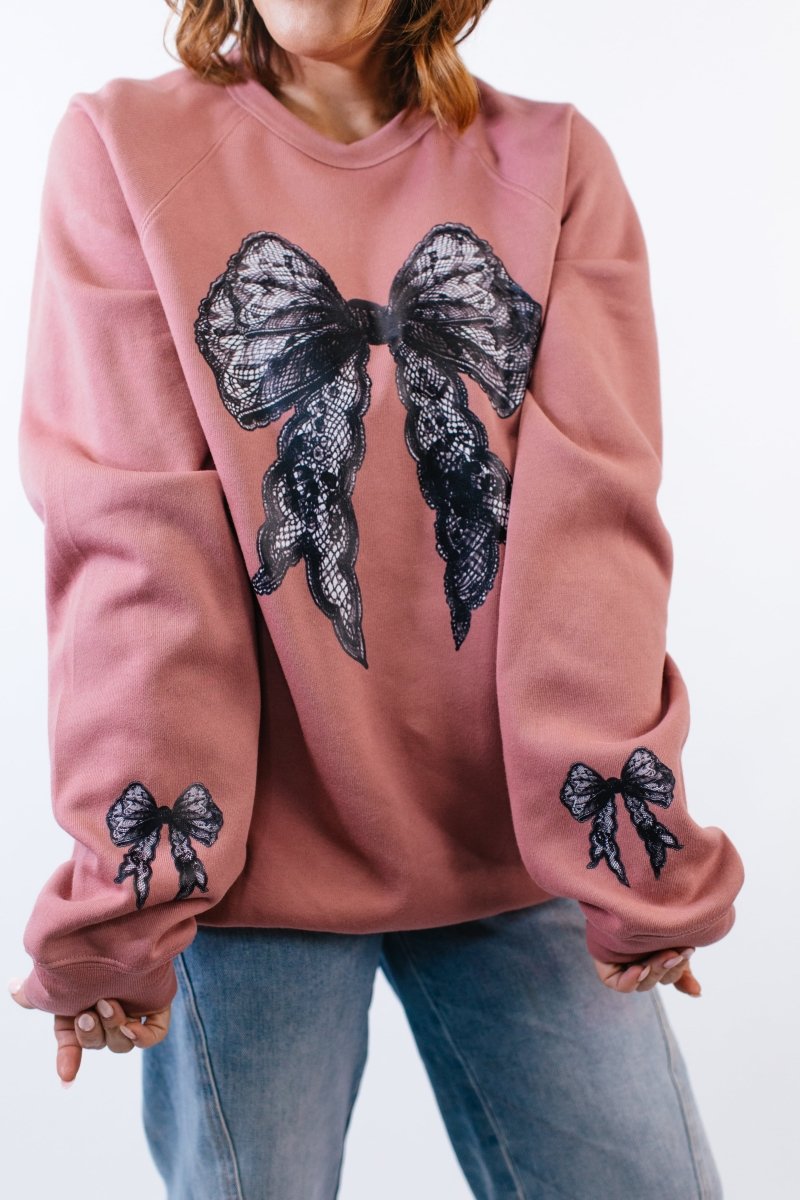 Black Lace Bow Graphic Pullover - FINAL SALE