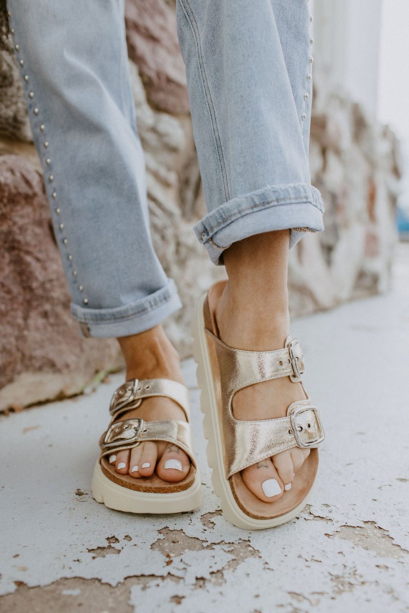 Corky's Gold Crinkle Metallic Rumor Has It Sandals