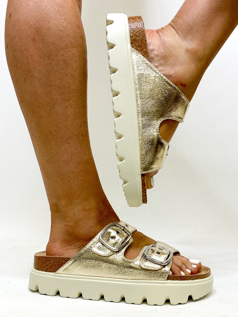 Corky's Gold Crinkle Metallic Rumor Has It Sandals