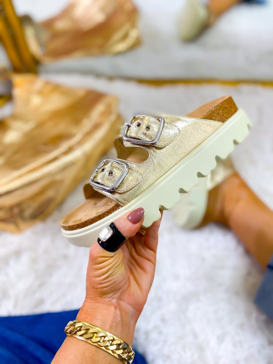 Corky's Gold Crinkle Metallic Rumor Has It Sandals
