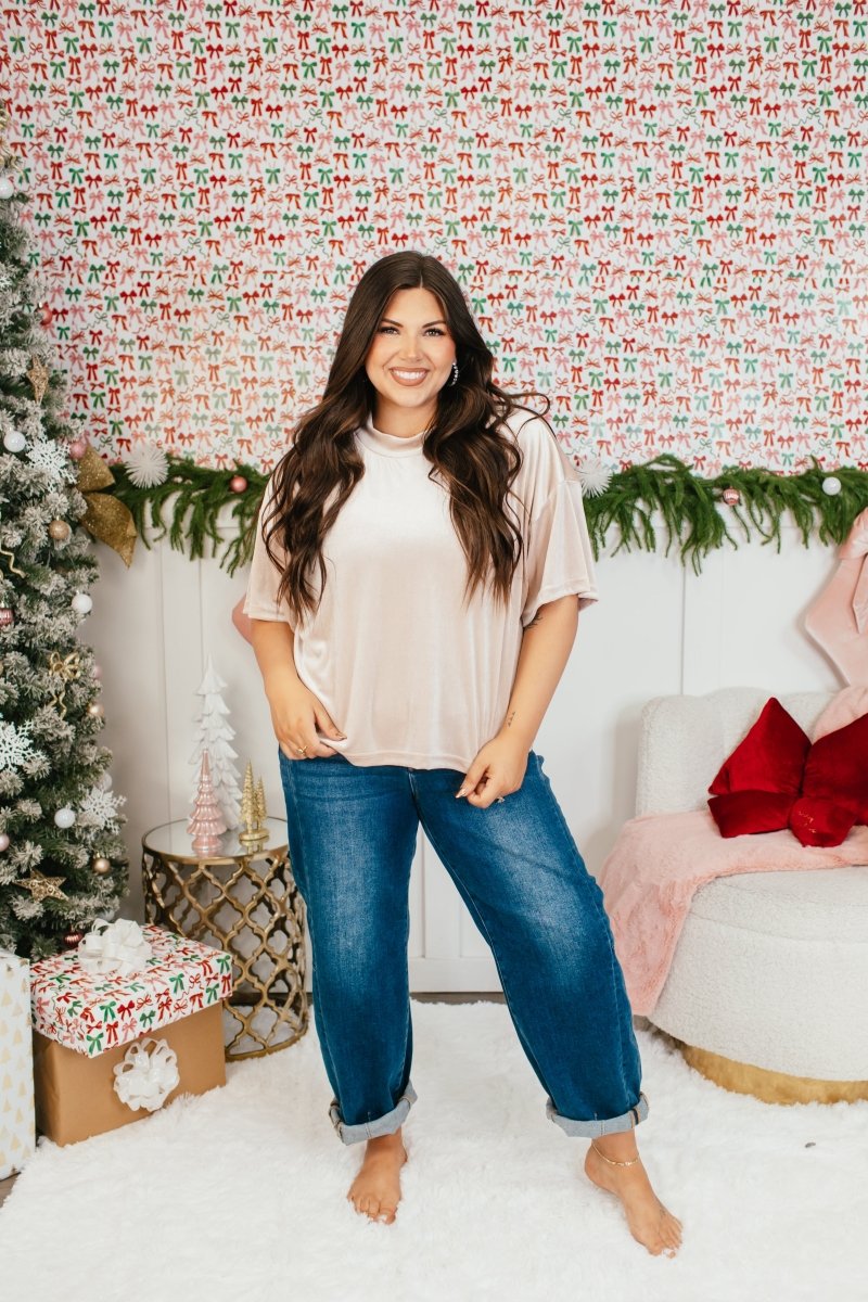 Glam Hour Velvet Top In Nude - Reg & Curvy