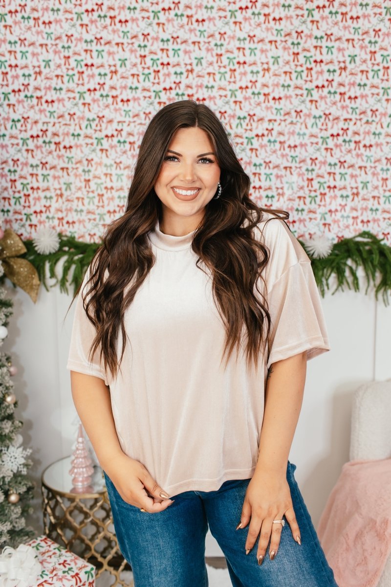 Glam Hour Velvet Top In Nude - Reg & Curvy